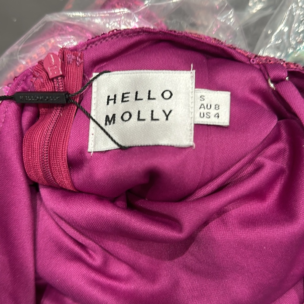 HELLO MOLLY Dress Pink Sequin mini dress size 4 one shoulder NWT Barbie sexy - Picture 7 of 7